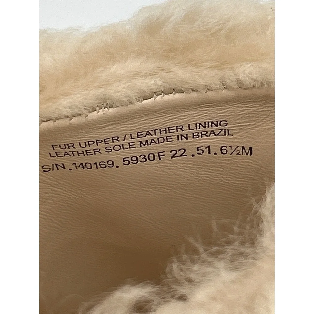 Tory Burch Cream Shearling Fur Mules Block Heel Slides Leather Sole Size 6.5